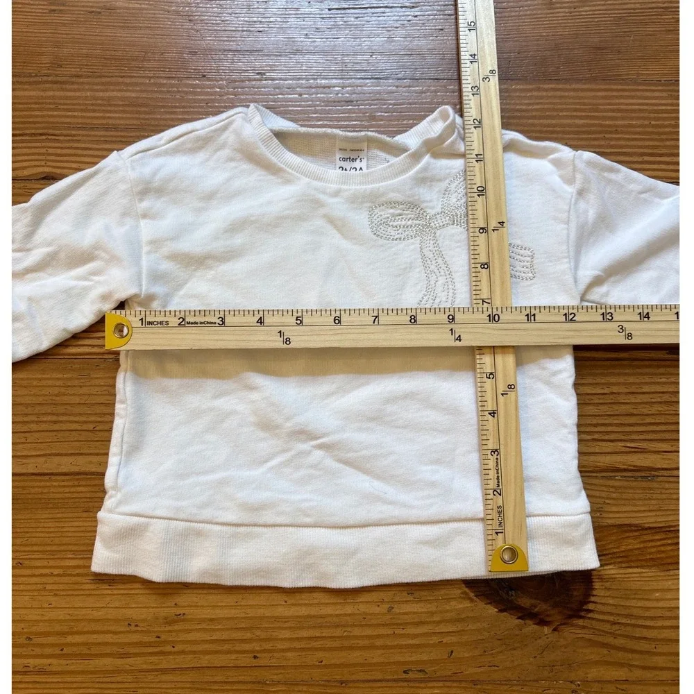 Carter's Sweatshirt Toddler White Embroidered Bow‎ French Terry SIZE 2T